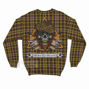 Jardine Tartan Sweatshirt with Family Crest and Bearded Skull Holding Bottles of Whiskey - Tartan Vibes Clothing
