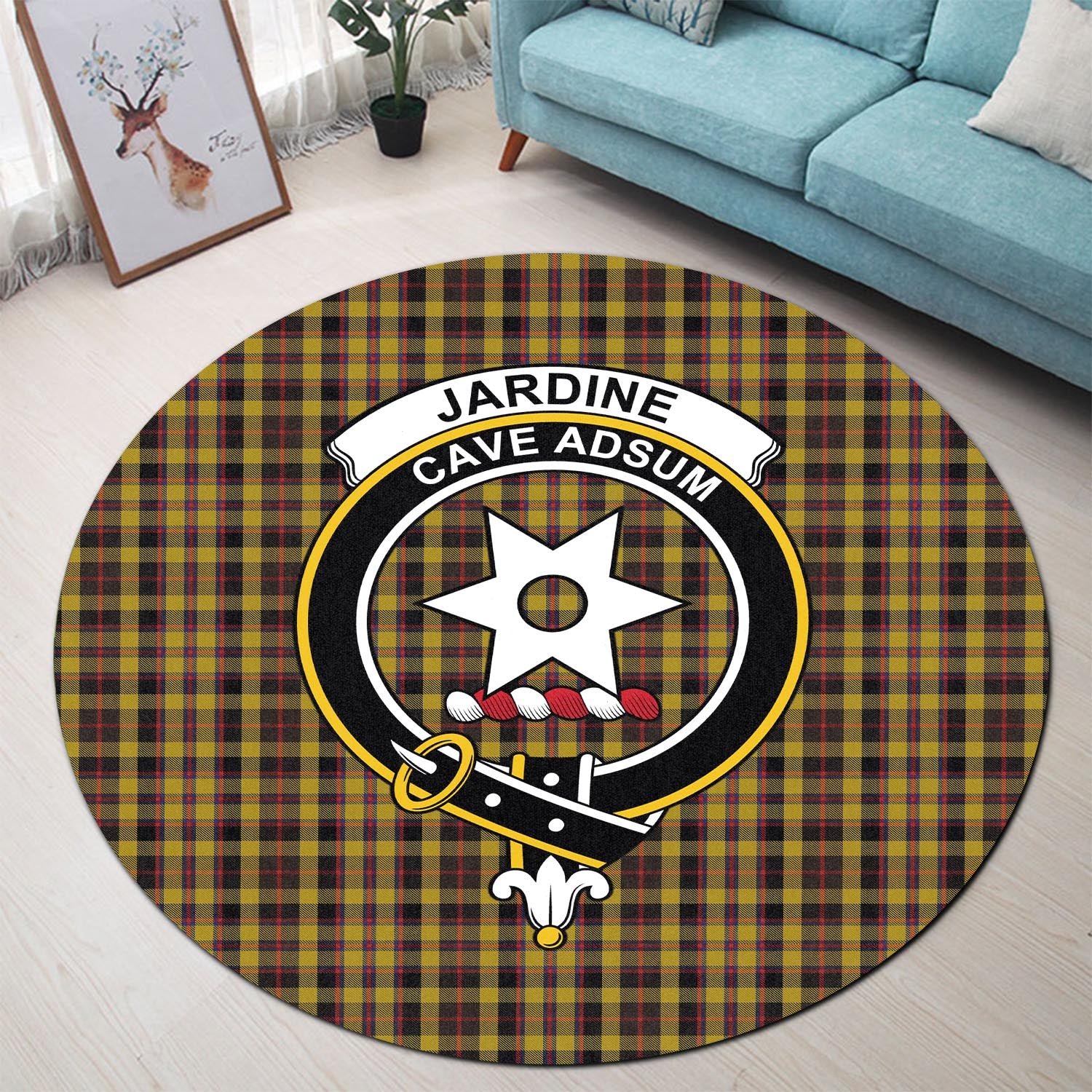 Jardine Tartan Round Rug with Family Crest - Tartan Vibes Clothing