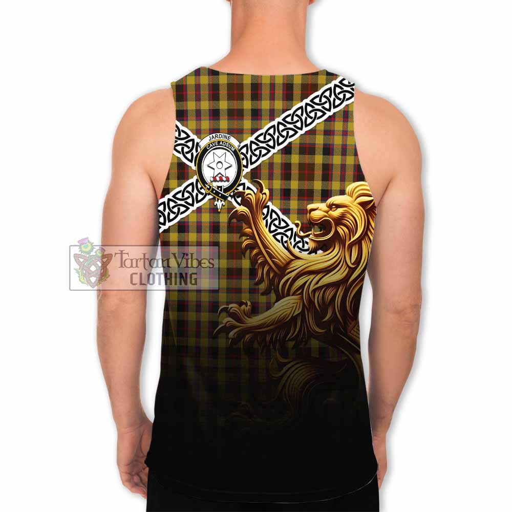 Jardine Crest Tartan Men's Tank Top with Golden Lion Emblem Celtic Style - Tartan Vibes Clothing