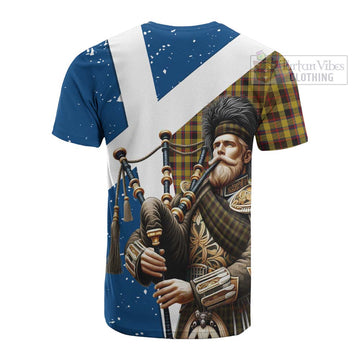 Jardine Tartan Cotton T-shirt with Family Crest Scottish Bagpiper Vibes - Tartan Vibes Clothing