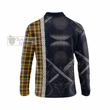Jardine Tartan Long Sleeve Polo Shirt with Family Crest Cross Sword Thistle Celtic Vibes - Tartan Vibes Clothing