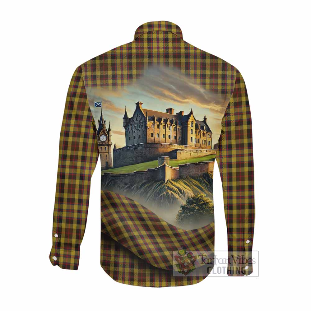 Tartan Vibes Clothing Jardine Tartan Family Crest Long Sleeve Button Shirt with Scottish Ancient Castle Style