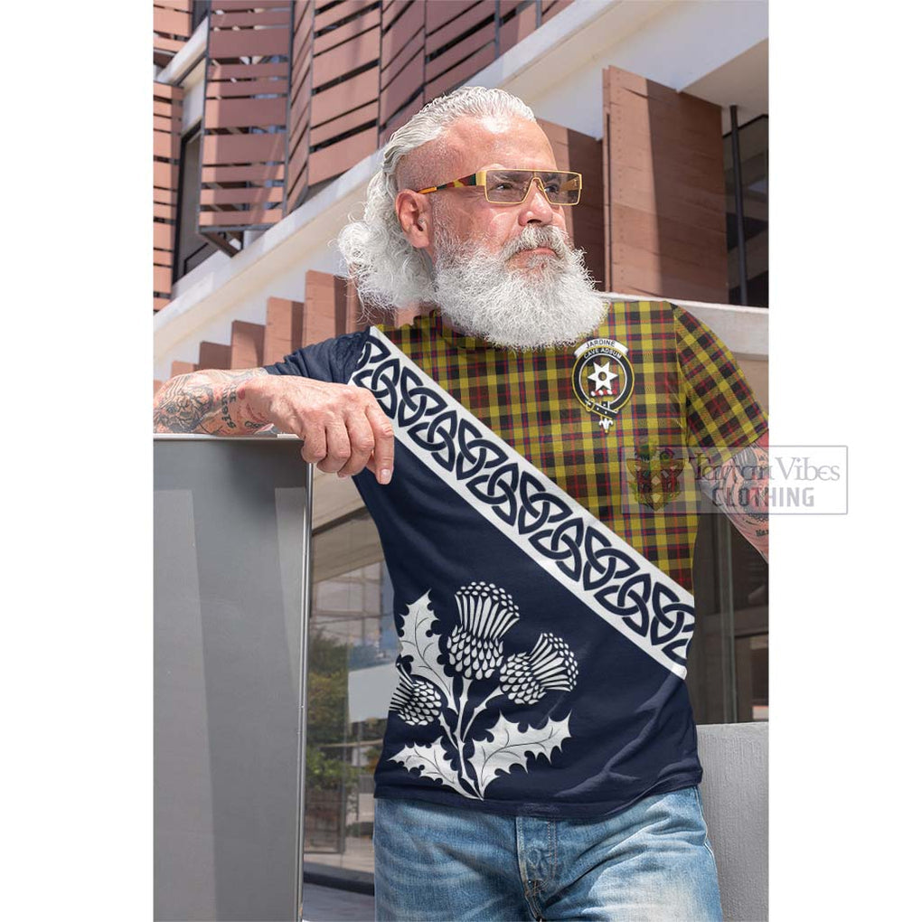 Jardine Tartan Cotton T-shirt Featuring Thistle and Scotland Map Men's Shirt - Tartan Vibes Clothing