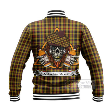 Jardine Tartan Baseball Jacket with Family Crest and Bearded Skull Holding Bottles of Whiskey - Tartan Vibes Clothing