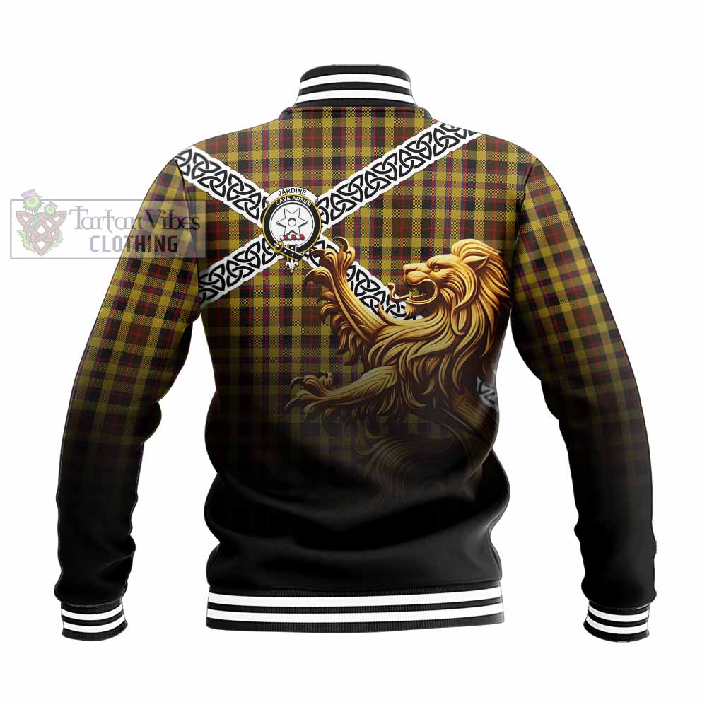 Jardine Crest Tartan Baseball Jacket with Golden Lion Emblem Celtic Style - Tartan Vibes Clothing