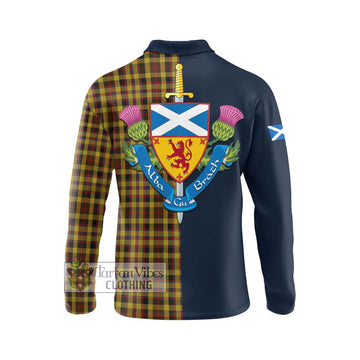 Jardine Tartan Long Sleeve Polo Shirt Alba with Scottish Lion Royal Arm Half Style - Tartan Vibes Clothing