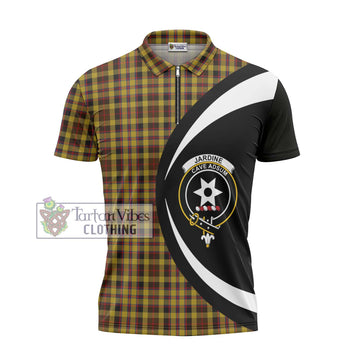 Jardine Tartan Zipper Polo Shirt with Family Crest Circle Style - Tartan Vibes Clothing