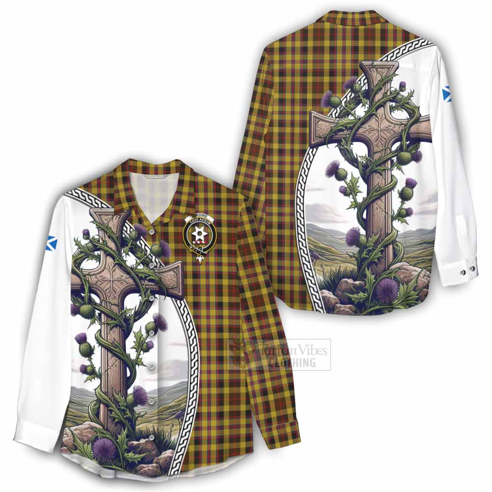 Tartan Vibes Clothing Jardine Tartan Women's Casual Shirt with Family Crest and St. Andrew's Cross Accented by Thistle Vines