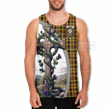 Tartan Vibes Clothing Jardine Tartan Men's Tank Top with Family Crest and St. Andrew's Cross Accented by Thistle Vines