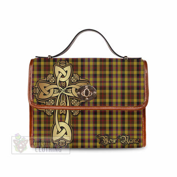 Tartan Vibes Clothing Jardine Tartan Waterproof Canvas Bag Golden Thistle Celtic Cross Style