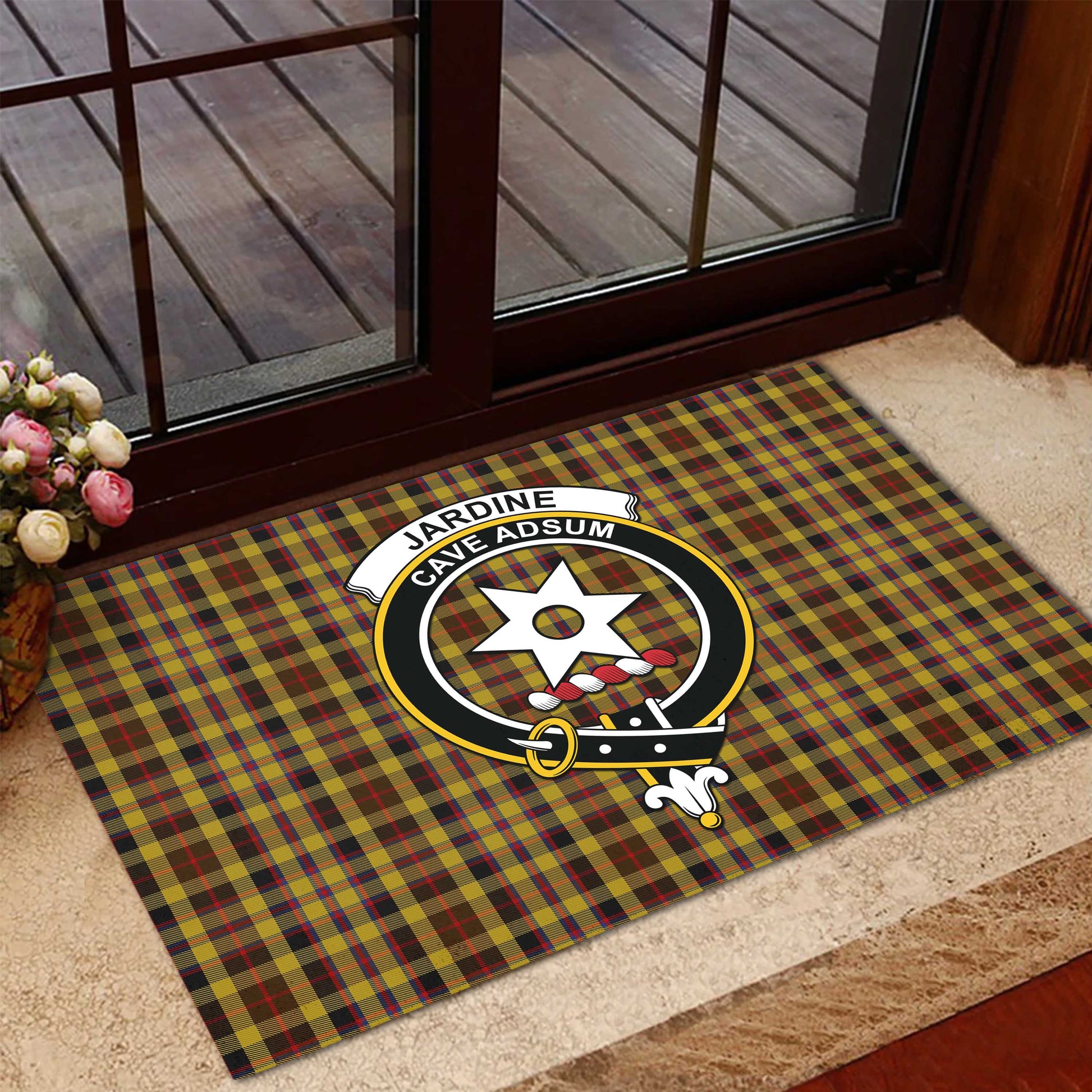 Jardine Tartan Rubber Doormat with Family Crest - Tartan Vibes Clothing