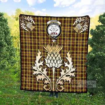 Jardine Tartan Quilt with Family Crest and Golden Thistle Style - Tartan Vibes Clothing