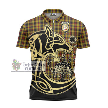Jardine Tartan Zipper Polo Shirt with Family Crest Celtic Wolf Style - Tartan Vibes Clothing