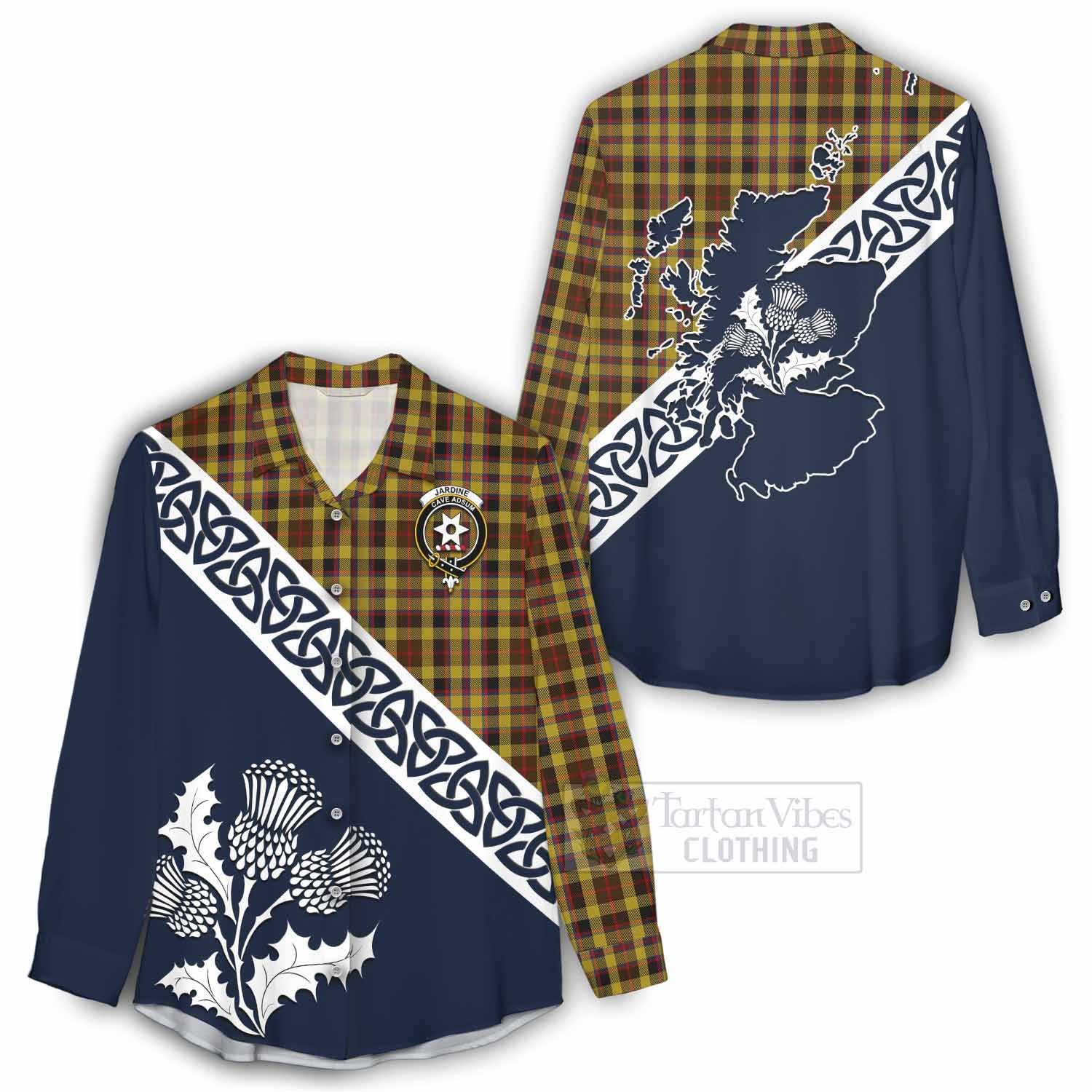 Jardine Tartan Women's Casual Shirt Featuring Thistle and Scotland Map - Tartan Vibes Clothing