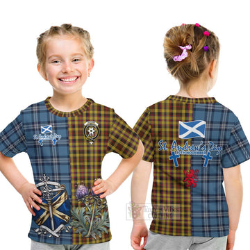 Jardine Tartan Kid T-Shirt Happy St. Andrew's Day Half Tartan Style - Tartan Vibes Clothing