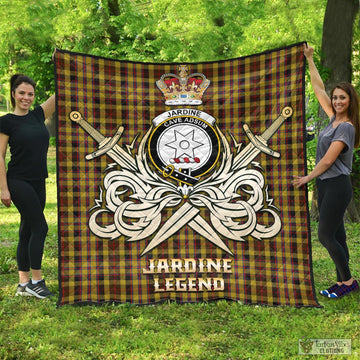 Jardine Tartan Quilt with Clan Crest and the Golden Sword of Courageous Legacy - Tartan Vibes Clothing