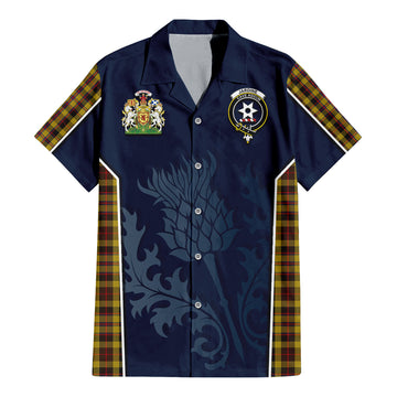 Tartan Vibes Clothing Jardine Tartan Short Sleeve Button Up Shirt with Family Crest and Scottish Thistle Vibes Sport Style