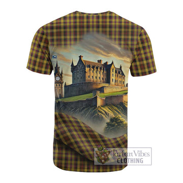 Jardine Tartan Family Crest Cotton T-shirt with Scottish Ancient Castle Style - Tartan Vibes Clothing