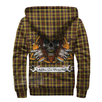 Jardine Tartan Sherpa Hoodie with Family Crest and Bearded Skull Holding Bottles of Whiskey - Tartan Vibes Clothing