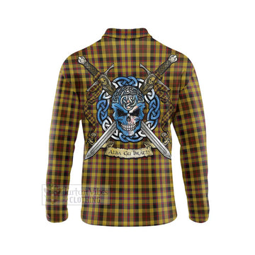 Jardine Tartan Long Sleeve Polo Shirt with Family Crest Celtic Skull Style - Tartan Vibes Clothing
