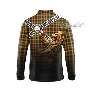 Jardine Crest Tartan Long Sleeve Polo Shirt with Golden Lion Emblem Celtic Style - Tartan Vibes Clothing