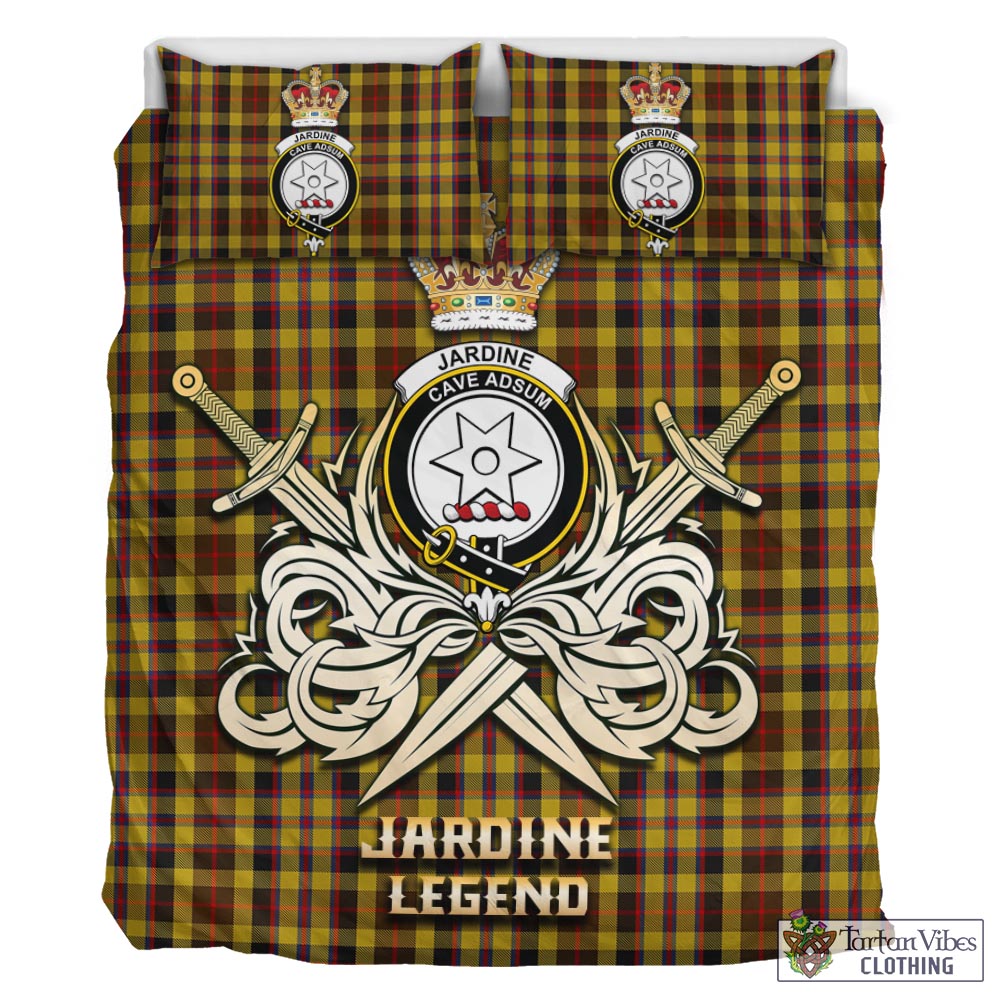 Tartan Vibes Clothing Jardine Tartan Bedding Set with Clan Crest and the Golden Sword of Courageous Legacy
