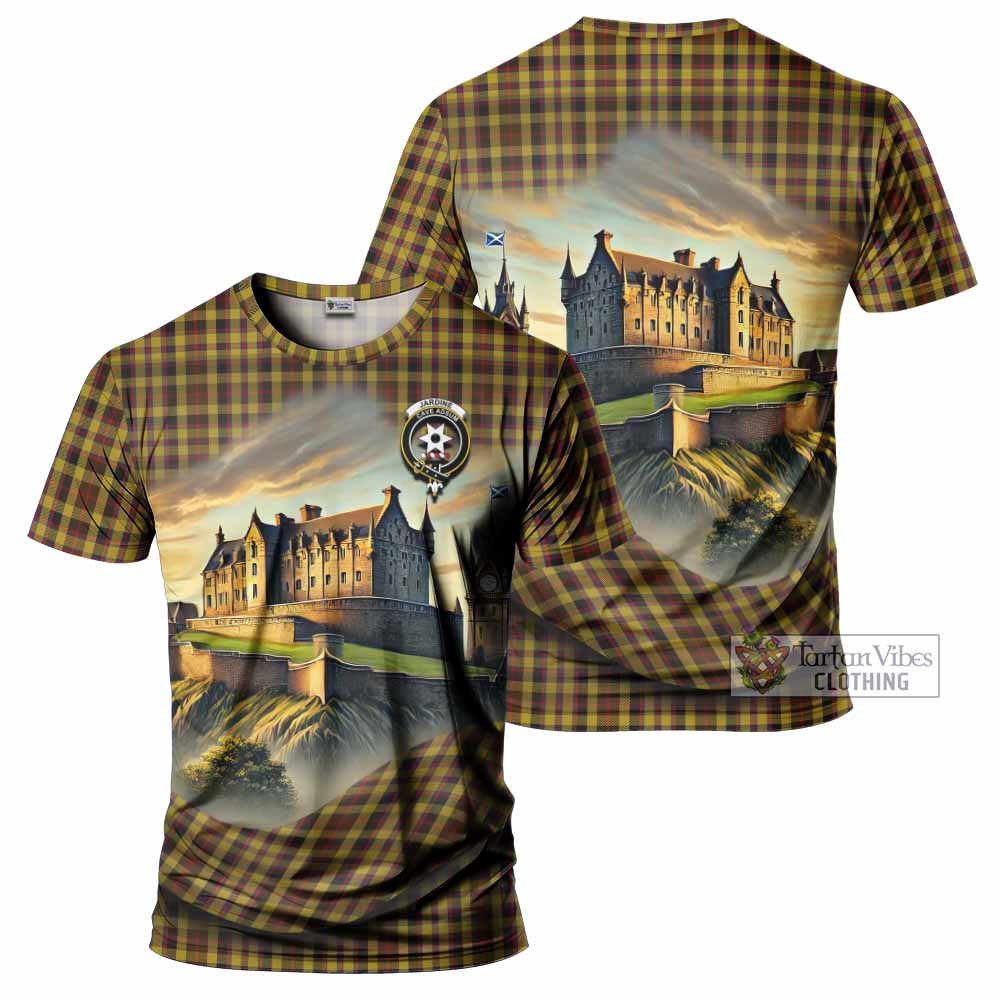 Jardine Tartan Family Crest T-Shirt with Scottish Ancient Castle Style - Tartan Vibes Clothing
