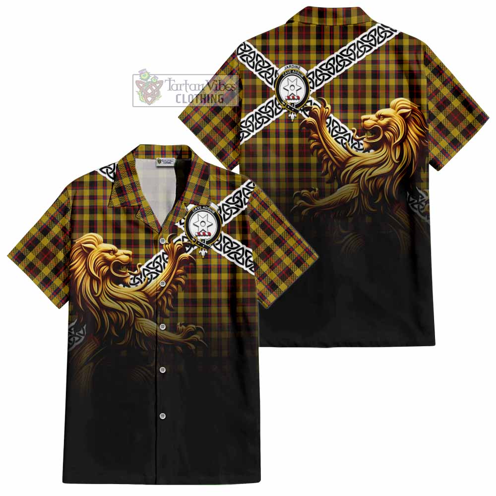 Jardine Crest Tartan Hawaiian Shirt with Golden Lion Emblem Celtic Style - Tartan Vibes Clothing