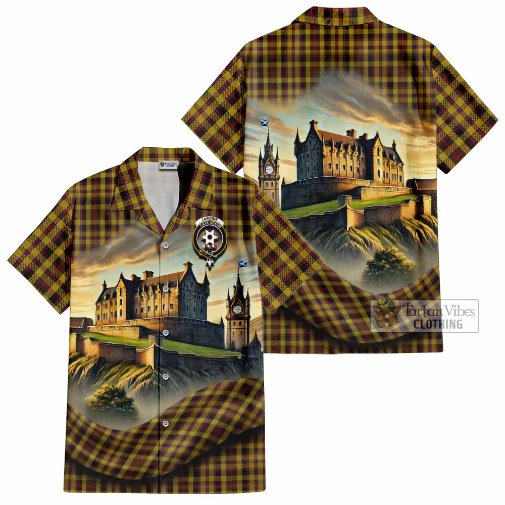 Jardine Tartan Family Crest Hawaiian Shirt with Scottish Ancient Castle Style - Tartan Vibes Clothing