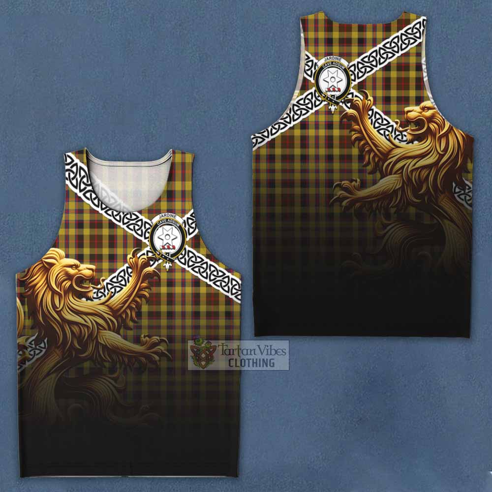 Jardine Crest Tartan Men's Tank Top with Golden Lion Emblem Celtic Style - Tartan Vibes Clothing