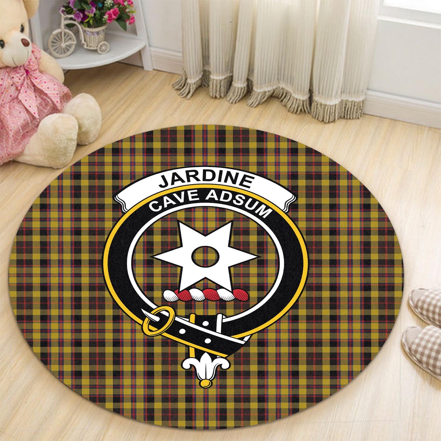 Jardine Tartan Round Rug with Family Crest - Tartan Vibes Clothing