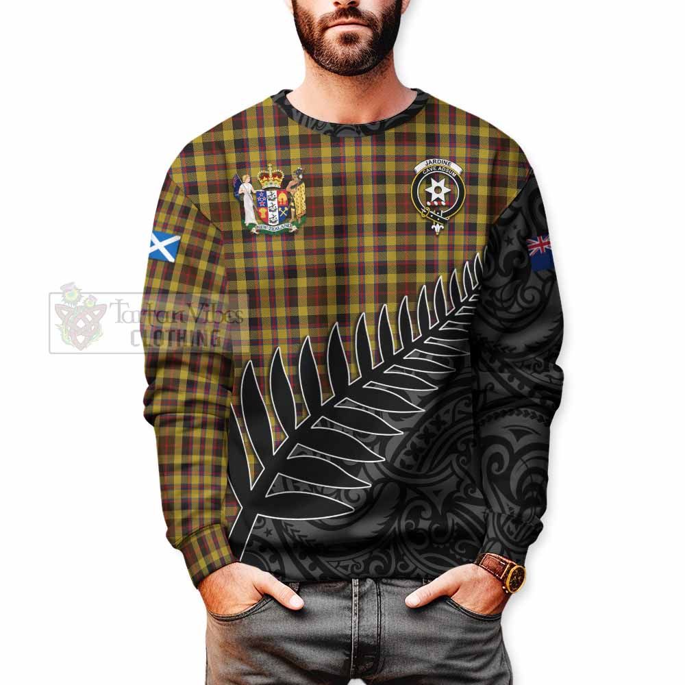 Jardine Crest Tartan Sweatshirt with New Zealand Silver Fern Half Style - Tartan Vibes Clothing