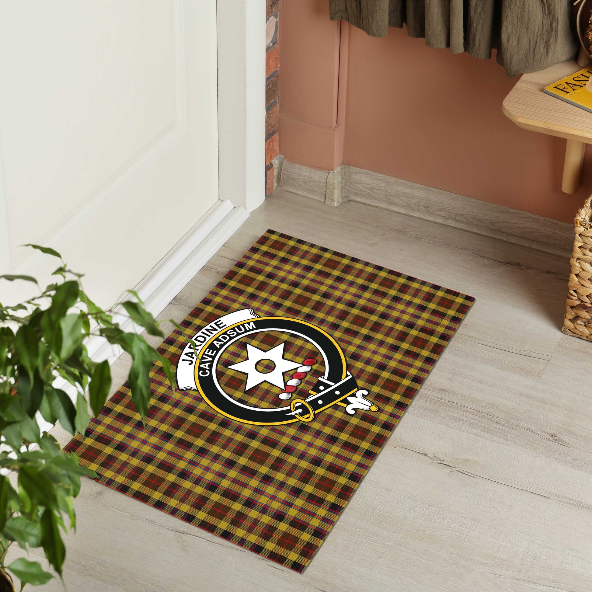 Jardine Tartan Rubber Doormat with Family Crest - Tartan Vibes Clothing