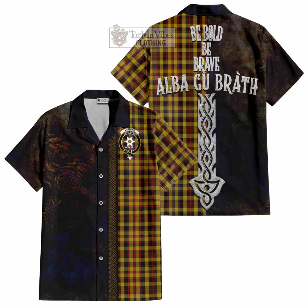 Tartan Vibes Clothing Jardine Tartan Family Crest Short Sleeve Button Shirt Alba Gu Brath Be Brave Lion Ancient Style