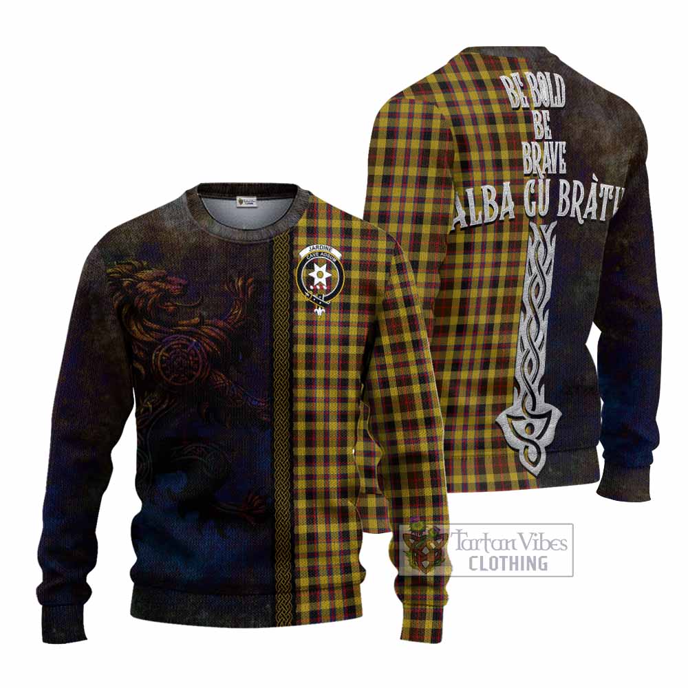 Tartan Vibes Clothing Jardine Tartan Family Crest Knitted Sweater Alba Gu Brath Be Brave Lion Ancient Style