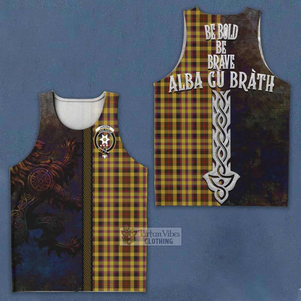 Tartan Vibes Clothing Jardine Tartan Family Crest Men's Tank Top Alba Gu Brath Be Brave Lion Ancient Style