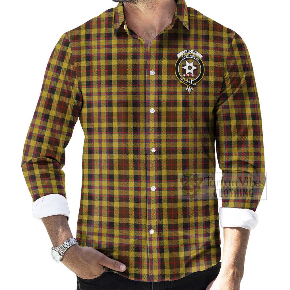 Jardine Tartan Long Sleeve Button Shirt with Family Crest Celtic Skull Style - Tartan Vibes Clothing