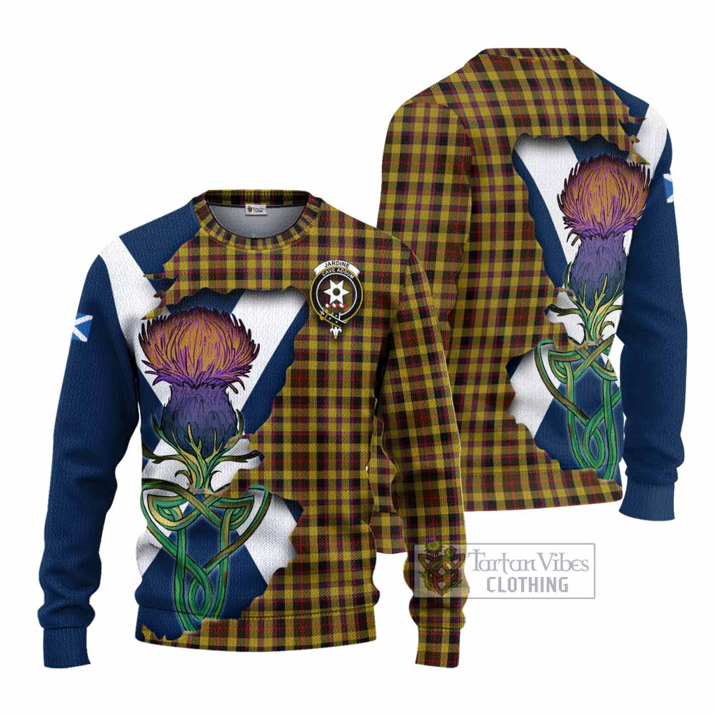 Jardine Tartan Family Crest Knitted Sweater Scottish Thistle Celtic Inspired - Tartan Vibes Clothing