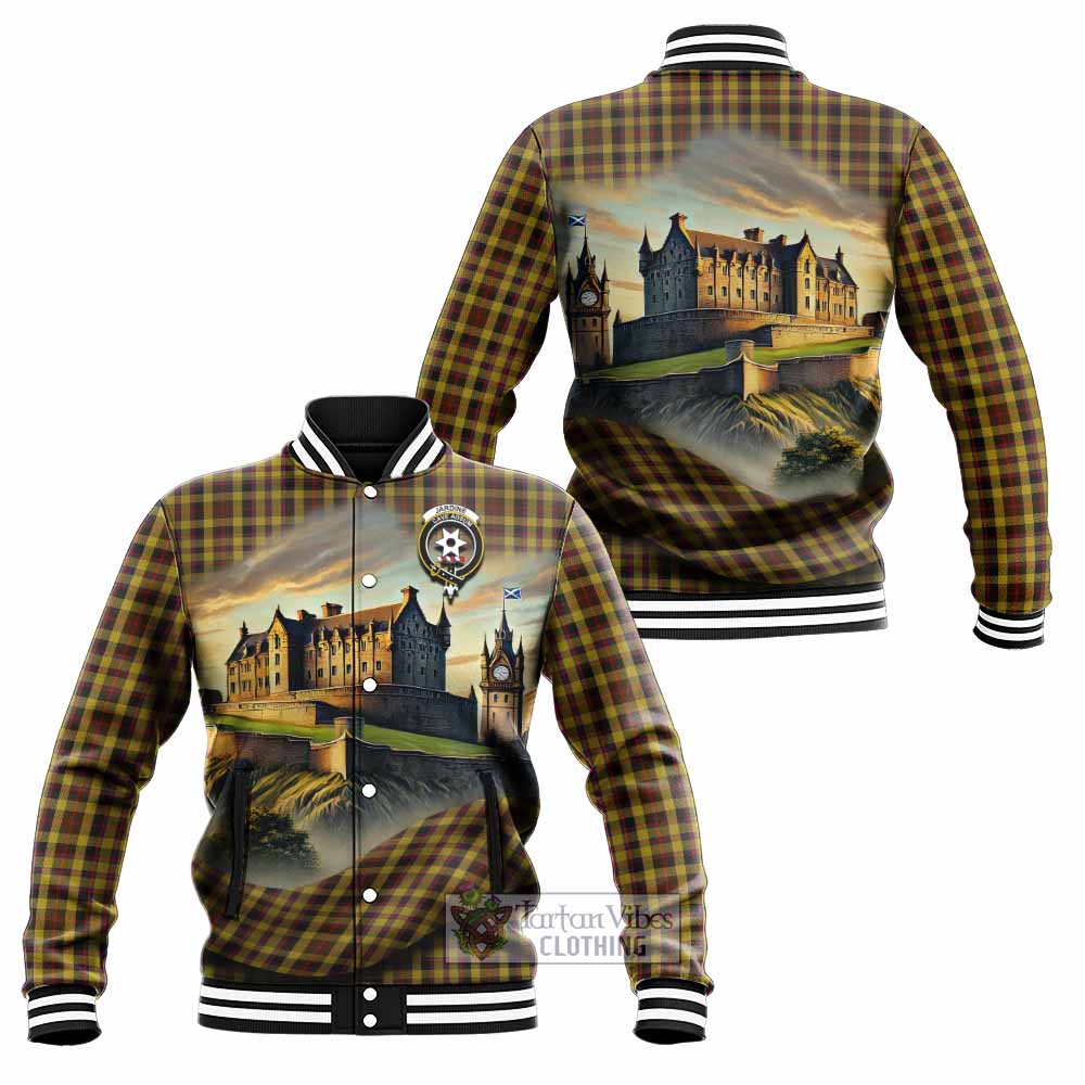 Jardine Tartan Family Crest Baseball Jacket with Scottish Ancient Castle Style - Tartan Vibes Clothing