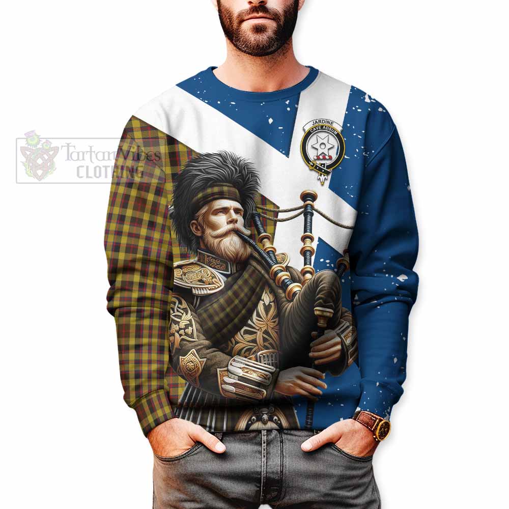 Jardine Tartan Sweatshirt with Family Crest Scottish Bagpiper Vibes - Tartan Vibes Clothing