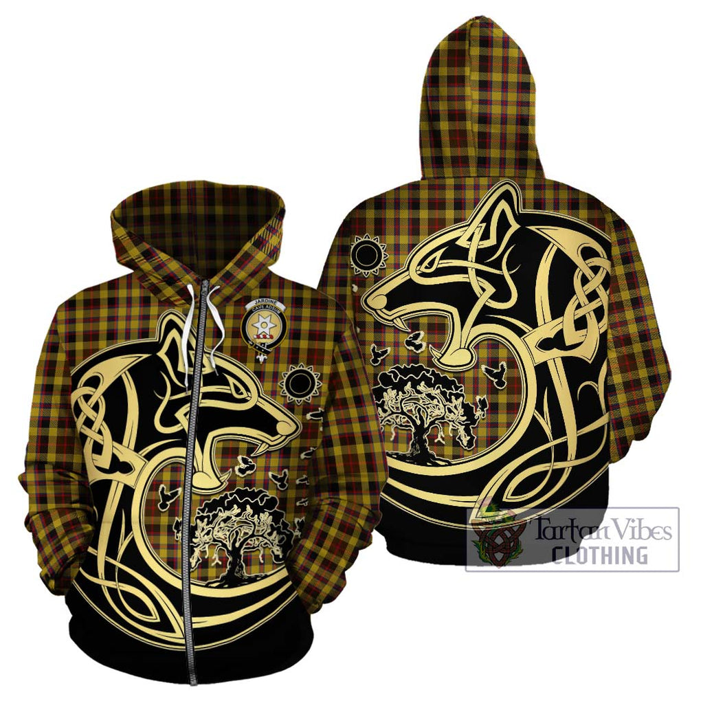 Jardine Tartan Hoodie with Family Crest Celtic Wolf Style - Tartan Vibes Clothing