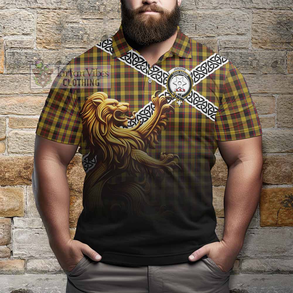 Jardine Crest Tartan Polo Shirt with Golden Lion Emblem Celtic Style - Tartan Vibes Clothing