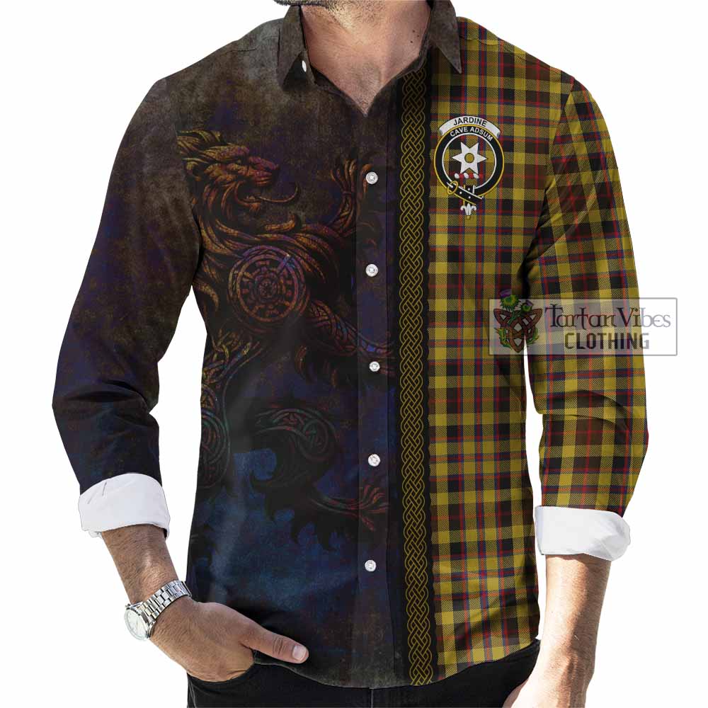 Tartan Vibes Clothing Jardine Tartan Family Crest Long Sleeve Button Shirt Alba Gu Brath Be Brave Lion Ancient Style