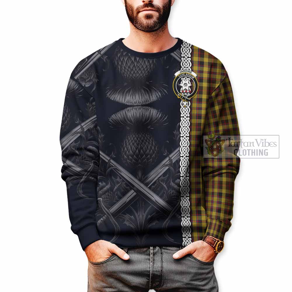 Jardine Tartan Sweatshirt with Family Crest Cross Sword Thistle Celtic Vibes - Tartan Vibes Clothing