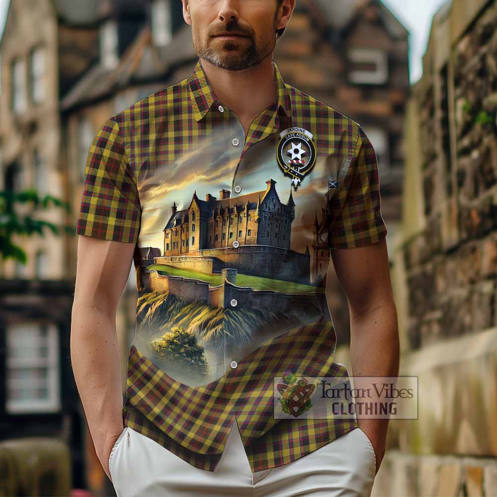 Jardine Tartan Family Crest Hawaiian Shirt with Scottish Ancient Castle Style - Tartan Vibes Clothing