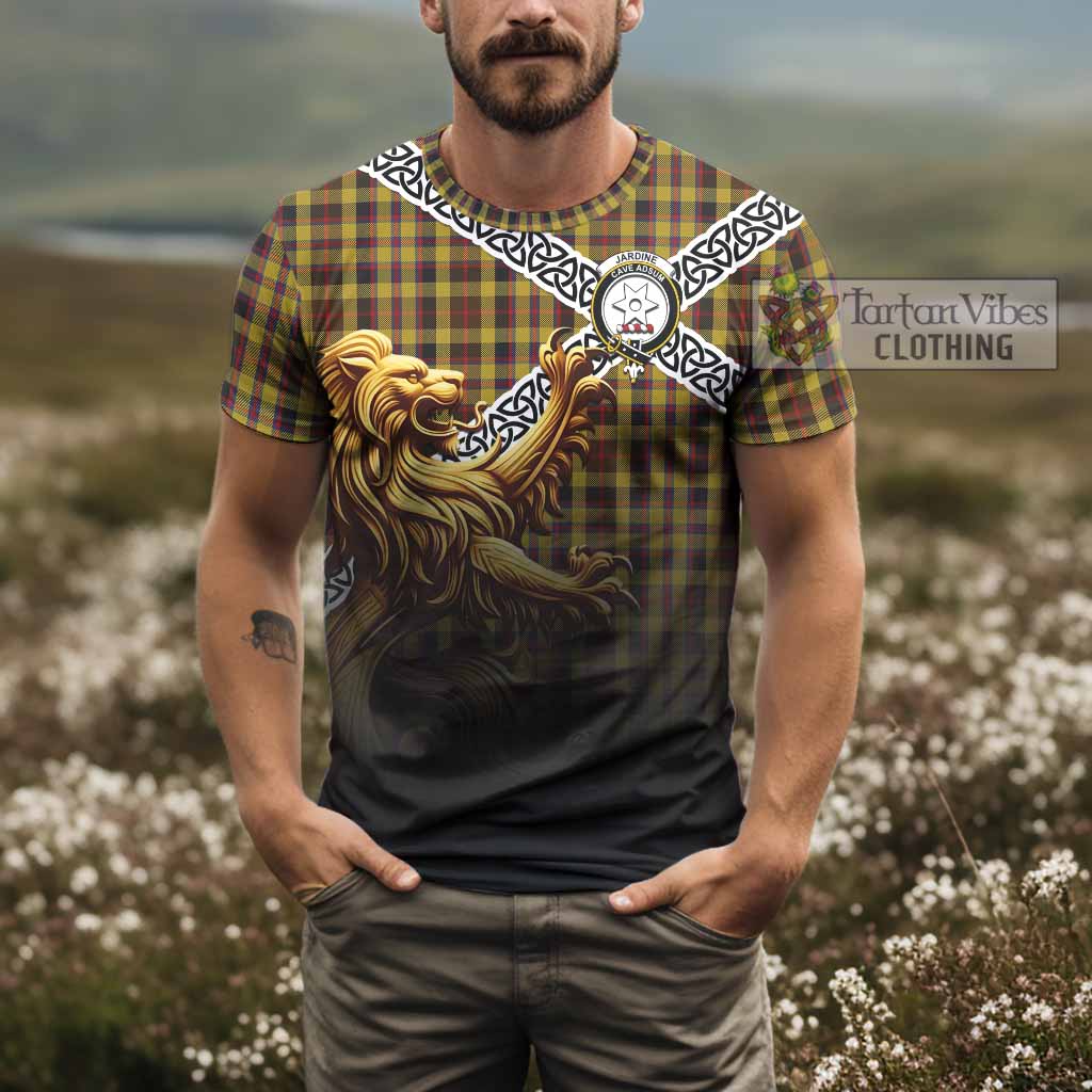 Jardine Crest Tartan T-Shirt with Golden Lion Emblem Celtic Style - Tartan Vibes Clothing