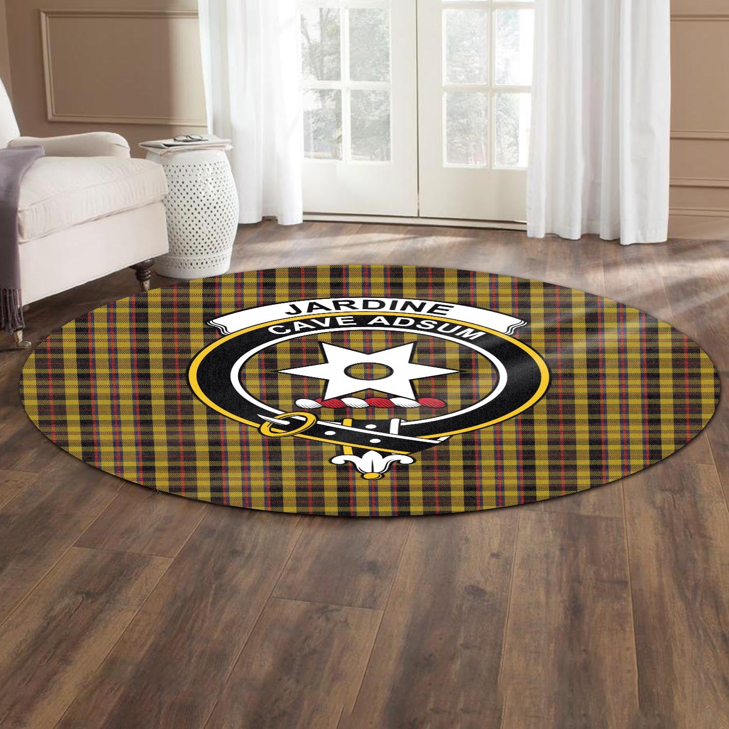 Jardine Tartan Round Rug with Family Crest - Tartan Vibes Clothing