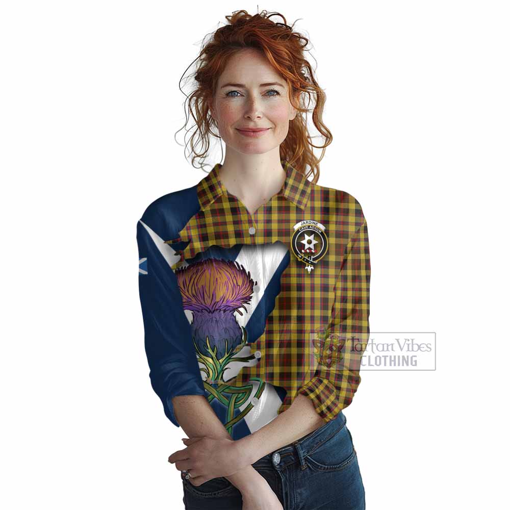 Tartan Vibes Clothing Jardine Tartan Family Crest Women's Casual Shirt Scottish Thistle Celtic Inspired