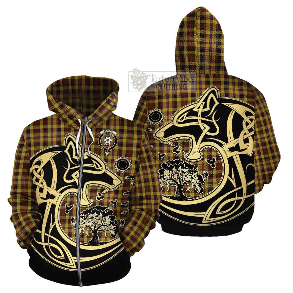 Jardine Tartan Cotton Hoodie with Family Crest Celtic Wolf Style - Tartan Vibes Clothing