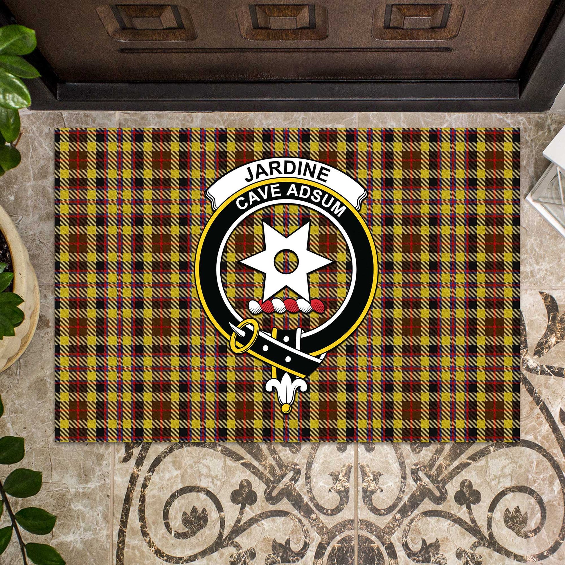 Jardine Tartan Rubber Doormat with Family Crest - Tartan Vibes Clothing